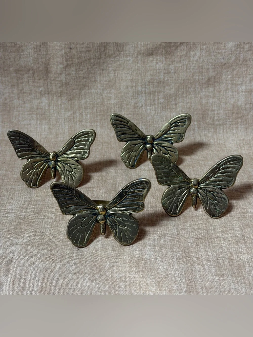 Vintage Brass Butterfly Napkin Rings - Set of Four
